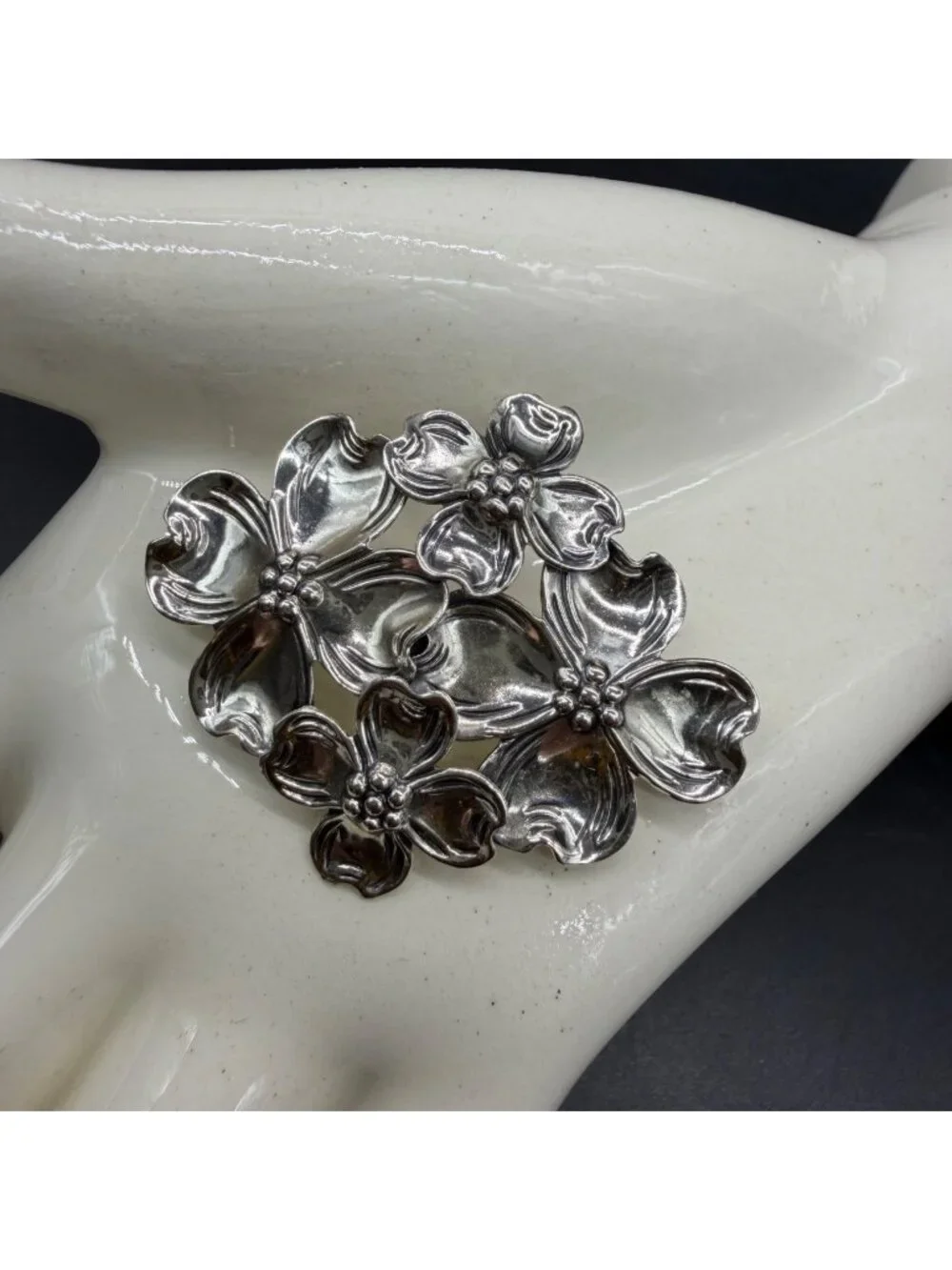 Dogwood Flower Brooch Pin Vintage Beau Sterling Silver Floral Jewelry Retro